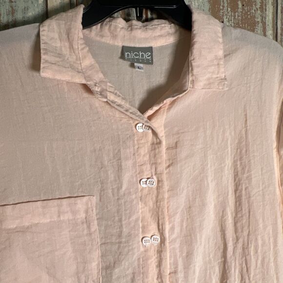 Niche Nilgun Derman Peach Colored Shirt Dress L Half Buttons Knee Length - Picture 3 of 8